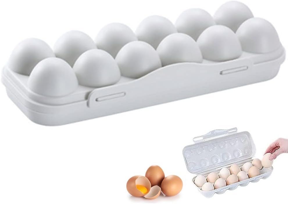 12 Grille Boîte de Rangement d'Oeufs, Boite a Oeufs en Plastique, Conteneur de Stockage D'oeufs, Boîte à œufs Réfrigérateur, Portable Empilable Conteneur d'Oeufs avec Couvercle pour Protect Egg Fresh 12 Grille Blanc