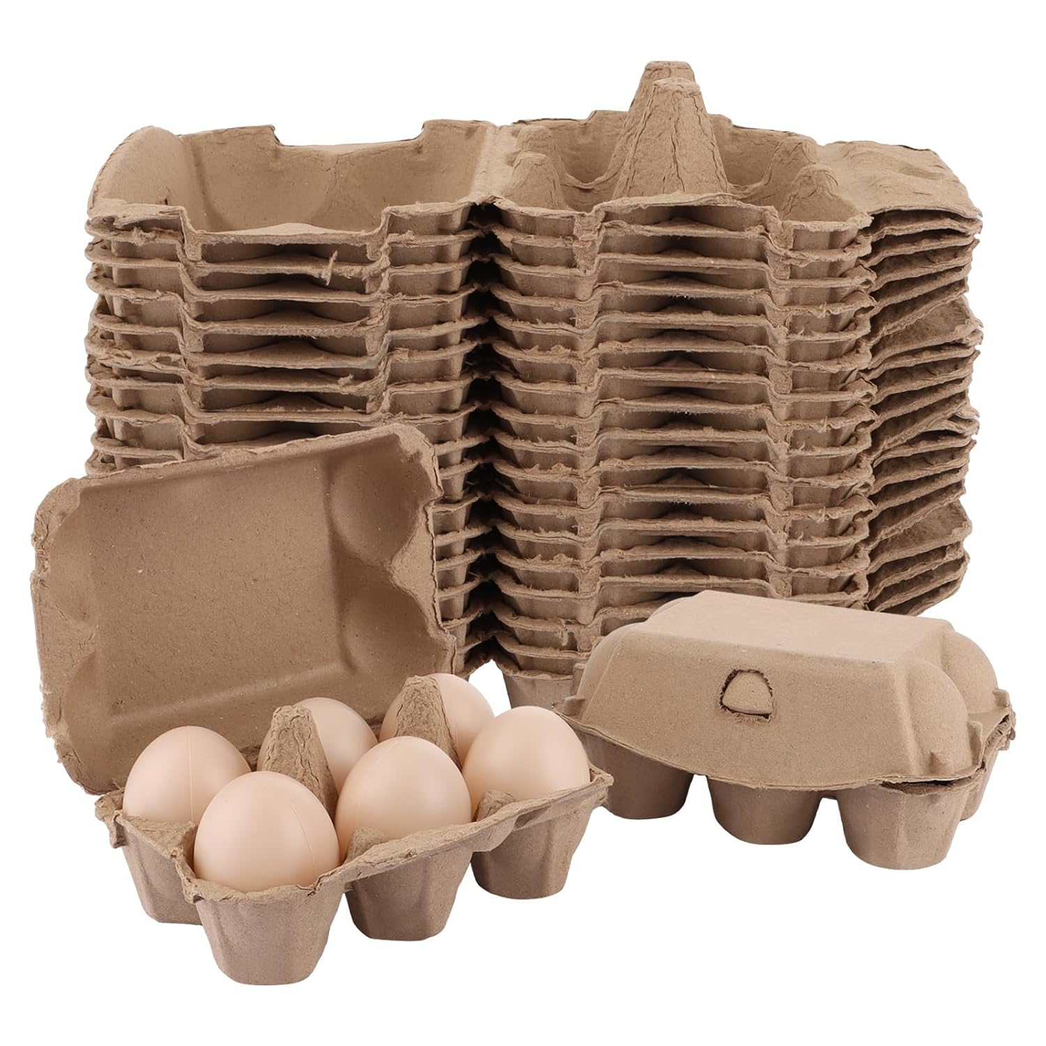 APACALI 50 Pièces Boite Oeuf Carton, 6 grilles Distributeur Empilable Boîte à Pulpe D'œufs, Boîte à œufs en carton pour œufs de poule, œufs de Pâques pour bricoler