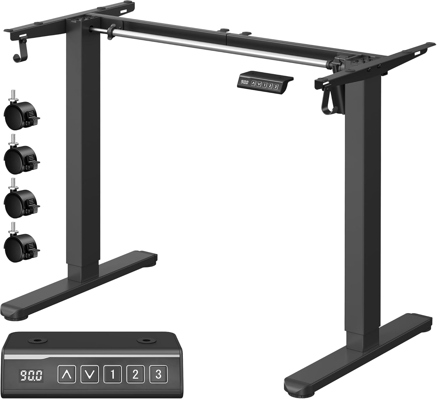 Bureau Électrique Réglable en Hauteur, Cadre de Bureau Assis-Debout, Support de Table, sans Plateau de Table, avec 2 Crochets, Fonction Mémoire 3 Hauteurs, Acier, Noir d'encre LSD021B01V1