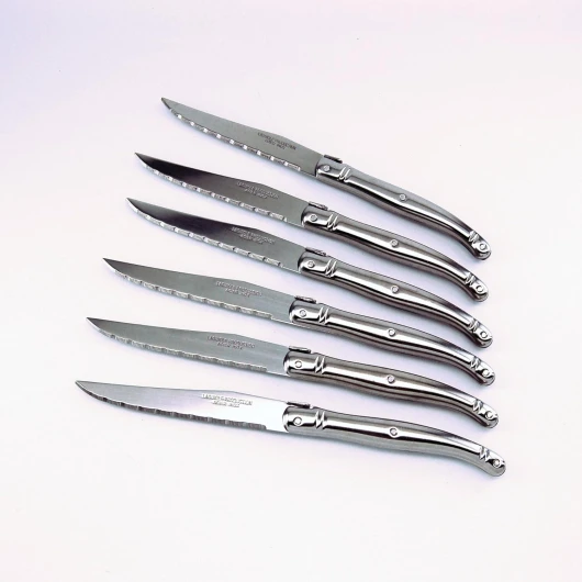 Laguiole Production 20100001 Coffret 6 Couteaux Steak Laguiole de table Manche Métal Inox, Argent