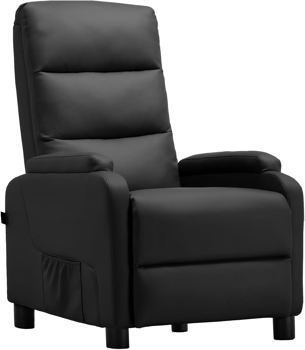 Fauteuil de Relaxation, Fauteuil Inclinable avec Dossier Réglable Jusqu'à 160° Manuellement, Coussin en Plumes avec Repose-Pieds Fauteuils Simple Salon Chambre Home Cinéma PU-Noir
