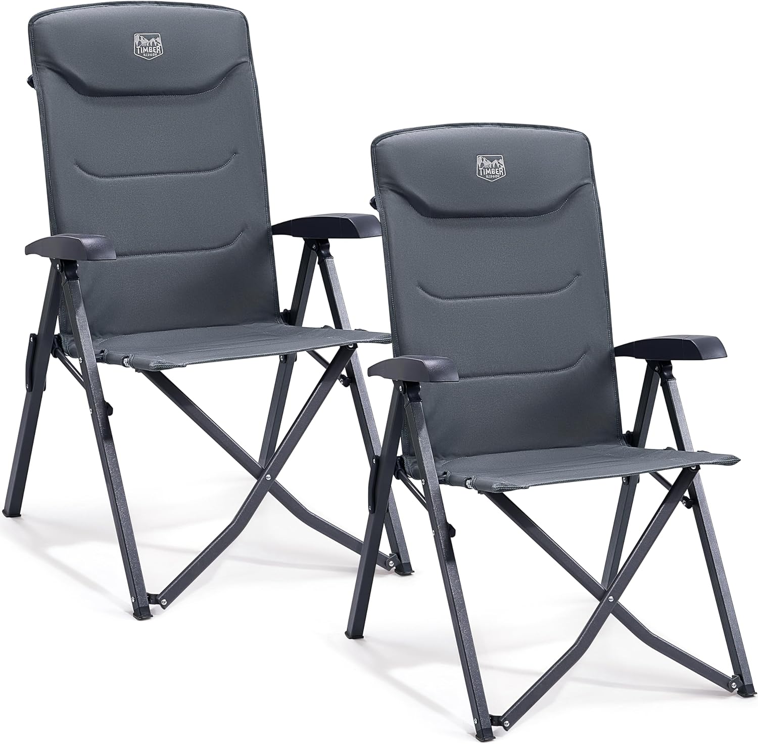TIMBER RIDGE Fauteuil Jardin Exterieur 150kg Chaise Pliante Camping Portable Dossier Haut 4 Positions Réglables Fauteuil Realx Inclinable pour Terrasse Balcon Jardin Camping Pique-Nique 2 Pcs Gris
