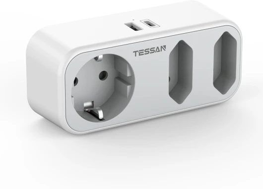 5 en 1 Prise Multiple USB 3 Sortie AC avec 2 USB, Multiprise Murale 3600W, Triplette Electrique Compatible pour Phone et Électroménager, Gris USB C X1 et USB A X1 Gris