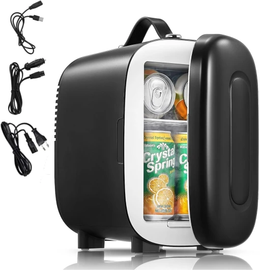 Mini Frigo de Chambre 5L, USB/AC/DC Brancher, Pour Voiture 12V 240V pour Camping, Petit Skincare Réfrigérateur Comestique Silencieux, Glacière Portable de Beauté, Garder Froid, 6 Canettes, Noir