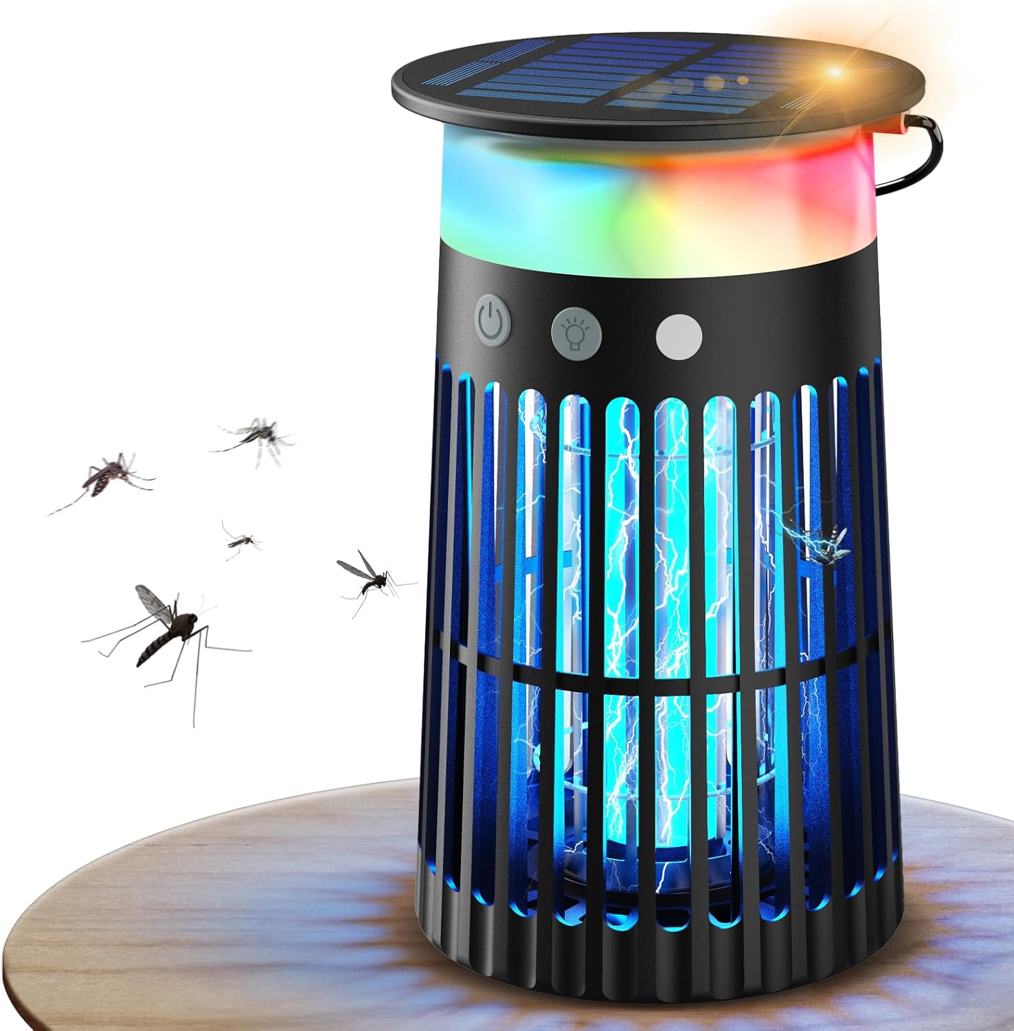 Lampe Anti Moustique Exterieur Solaire pour Aedes, Anti Moustique Solaire Rechargeable 4000mAh, 4200V, Interrupteur Automatique, Étanche, pour l'intérieur et l'extérieur Noir
