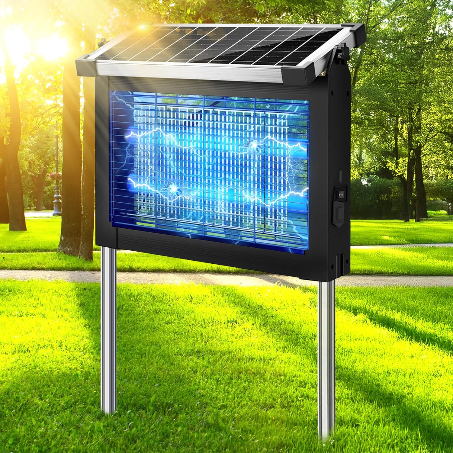 Lampe Anti Moustique Exterieur Solaire pour Aedes, Lampe UV Anti Moustique Solaire Rechargeable, Interrupteur Automatique, Étanche, Adapté aux Balcons, Jardins, Cours et Parcs Noir