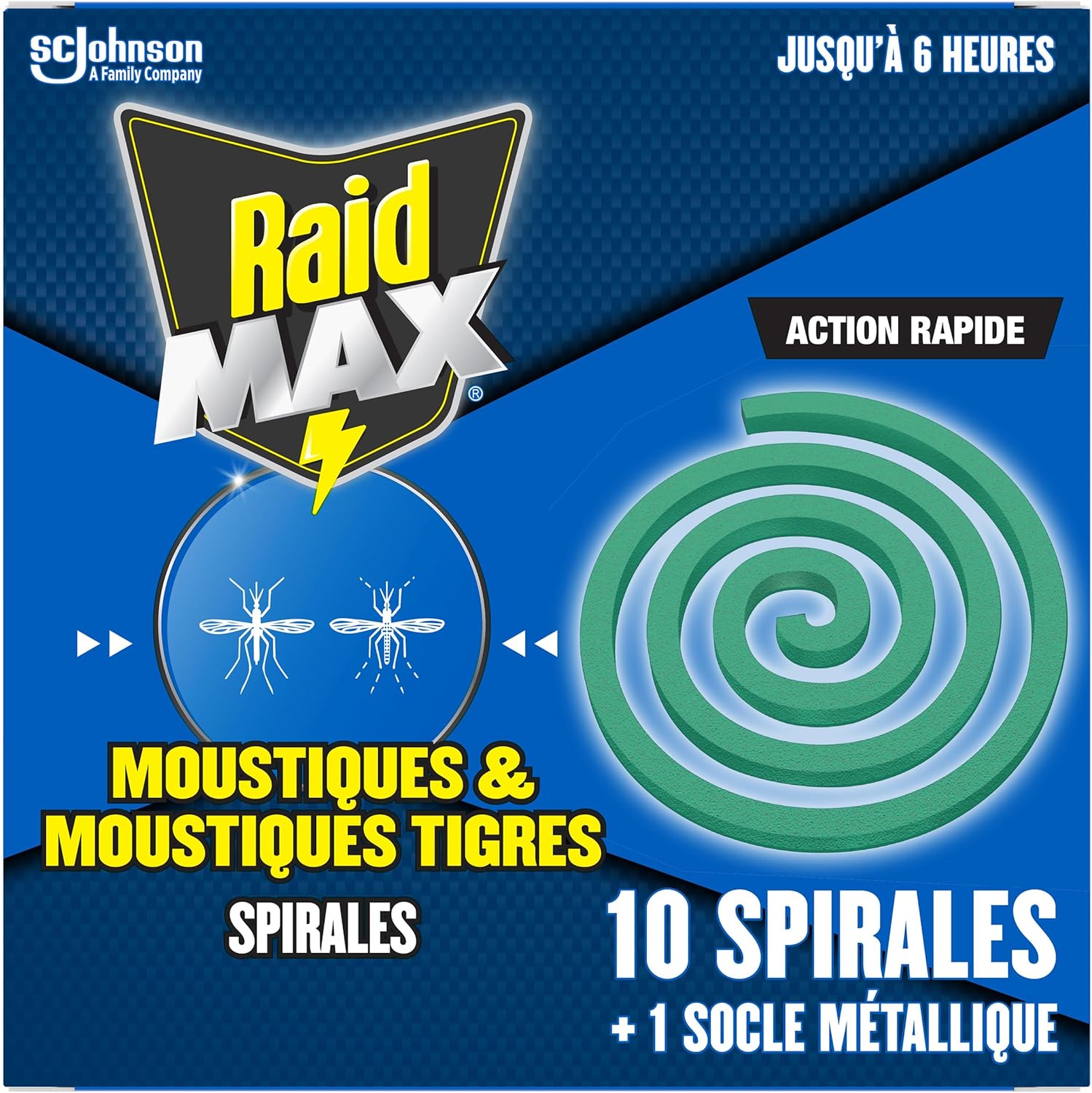 Max Spirales - Anti-Moustiques & Moustiques Tigres - Action Rapide - Protection Efficace En Extérieur - 10 Spirales + 1 Socle Métallique 10 Spirales Raid Max