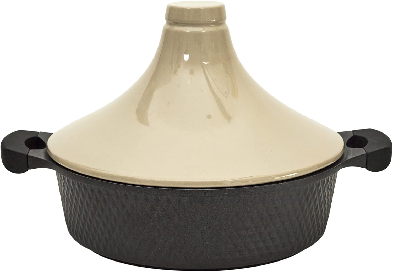 COOK CONCEPT, KC25801, Tajine en Fonte d'Aluminium Ronde Antiadhésif, Compatible Induction, Idéal pour Cuisson Lente, Plat de Cuisson Pratique, 28 cm, Noir/Beige