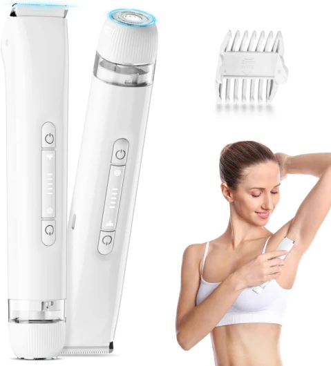 Rasoir Électrique Femme Tondeuse Intime: Bikini Epilateur USB-C Rechargeable Précise étanche IPX7 120min - Double Tête Rasoir féminin sans fil pour Corps Maillot Visage Aisselles Jambes Bras BLANC