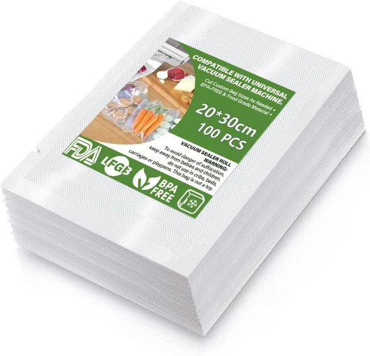 Sac Sous Vide Alimentaire,Sacs à Faire le Vide d'air Gaufrés Convient à Tous Machine Sous Vide,pour la Conservation des Aliments et la Cuisson,Sans BPA(100 Sachets,20 x 30cm) 20x30cm (100 Sacs)