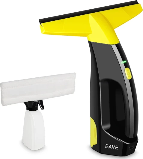 Nettoyeur Vitre, Kit Nettoyeurs de Vitres Sans Fil avec Autonomie de 45 min, Lave Vitre Electrique avec Raclettes de 28cm & Réservoir de 200ml, Adapté aux Vitres, Carrelages & Miroirs (jaune)