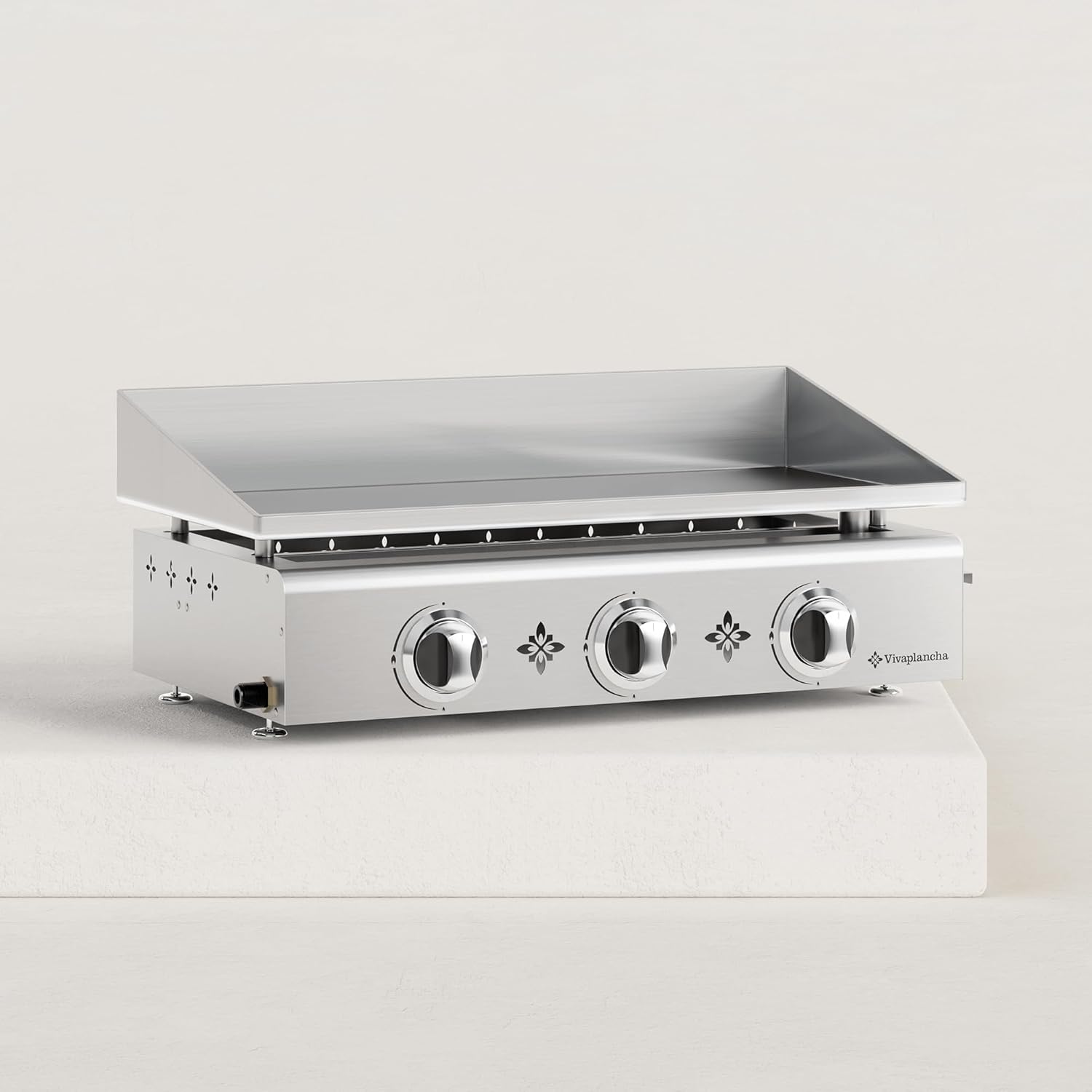 Plancha gaz Pimientos 3 feux inox de la marque Vivaplancha Plaque inox massif 6 mm d'épaisseur Plaque de cuisson de 68 x 35 cm