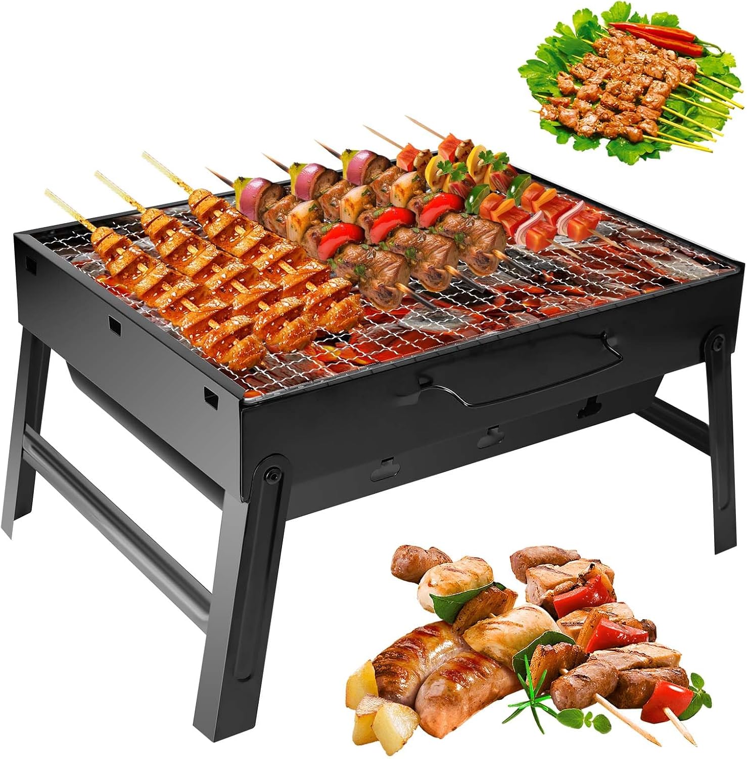 Vasmeiy Mini portable barbecue,Barbecue Portable,pliable barbecue,Charbon BBQ Grill pour pique-nique,Jardin,CampingBalcon,Voyage - Noir
