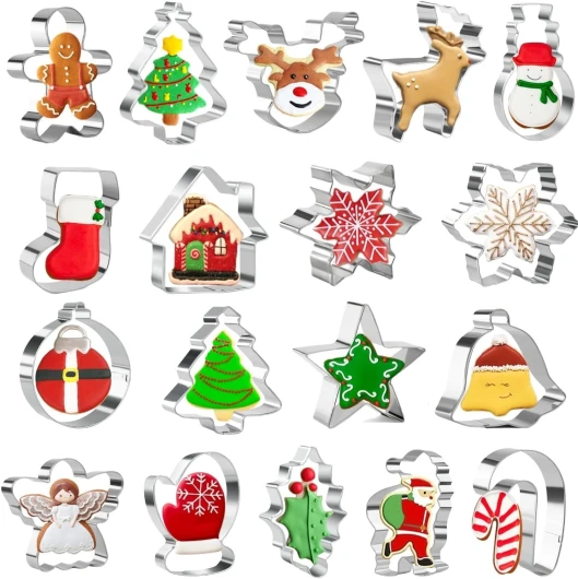Lot de 18 Emporte-pièces de Noël pour la Pâtisserie – Arbre de Noël, Flocon de Neige, Bonhomme en Pain d'Épices, Père Noël et Plus Encore Emporte-pièces de Noël