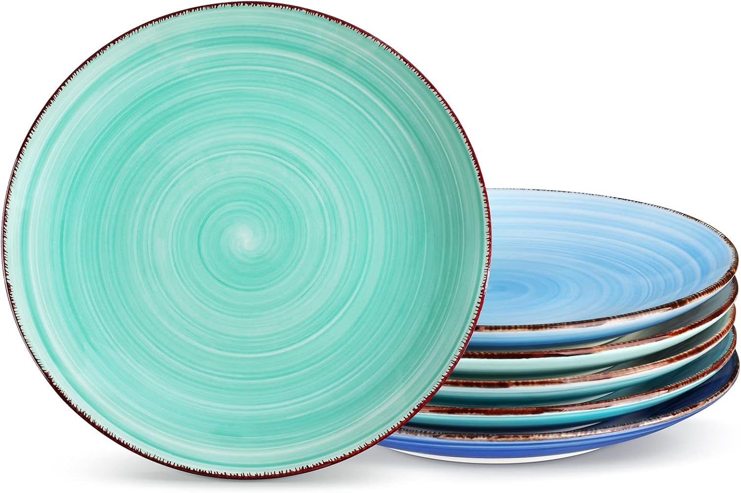 Série Bonita Lot de 6 Assiettes Plates, Assiettes à Dîner, Salade ou Dessert en Céramique, Passent au Micro-ondes, au Four et au Lave-vaisselle, Bleu Dégradé, 21,6 cm 6 pièces Bonita-b