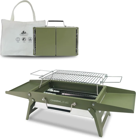 34 * 23cm Barbecue Portable, Gril à Charbon Compact Pour L'extérieur, Gril à Barbecue Pour le Camping, Les Pique-Niques, Les Jardins et Les Fêtes de Plage, Vert 34x23cm Vert