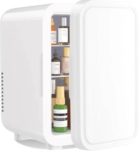 Mini réfrigérateur, 6 litres/8 canettes 220-240 V AC/DC Réfrigérateur thermoélectrique portable pour chambre à coucher, soins de la peau, boissons, bureau, dortoir et voiture, blanc