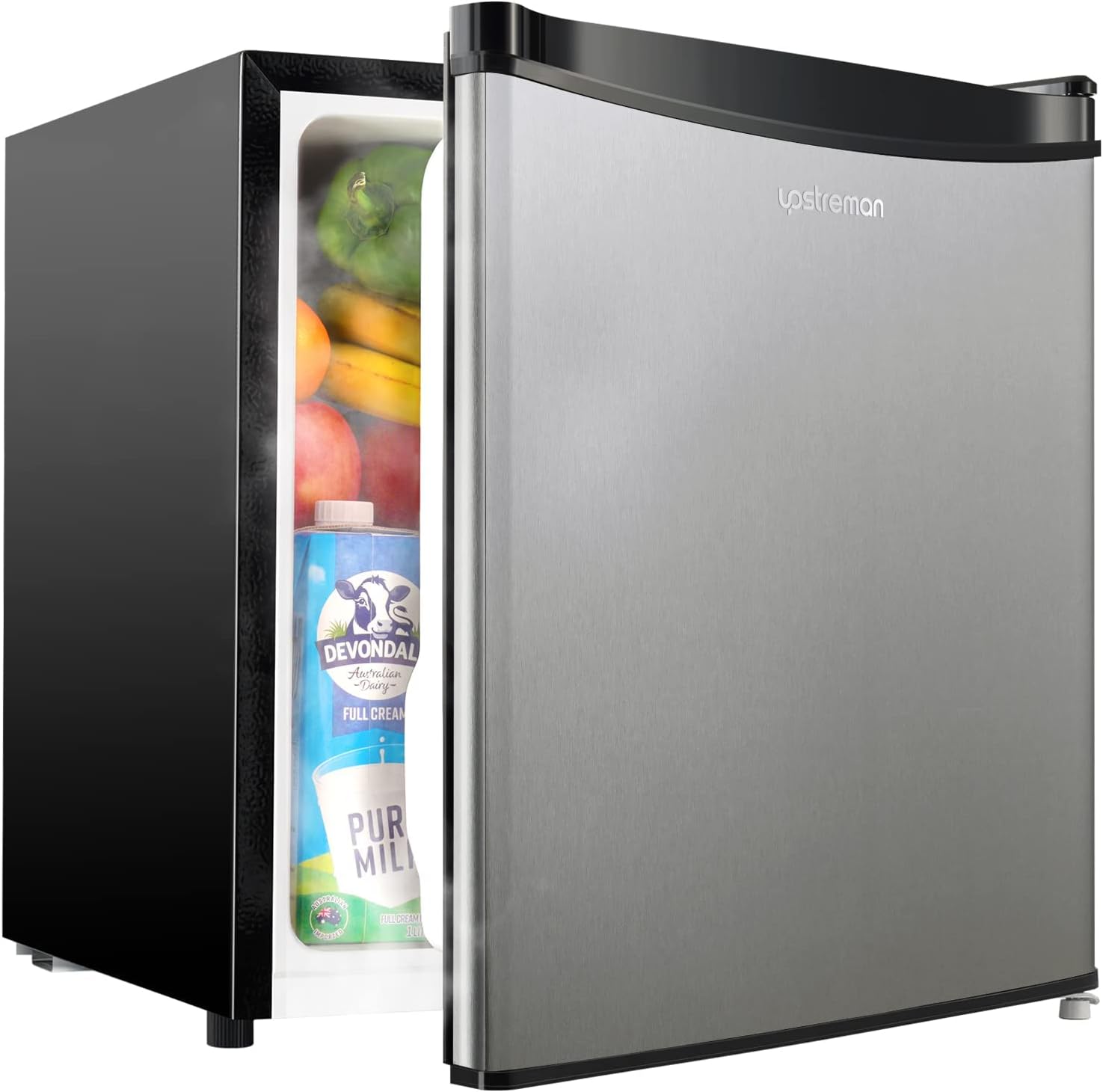 46L Mini Frigo avec Congélateur, Thermostat Réglable, Petit Frigo d'Économie d'Énergie, Silencieux, Mini Réfrigérateur à une Porte pour Dortoir, Bureau, Acier Inoxydable-FR17
