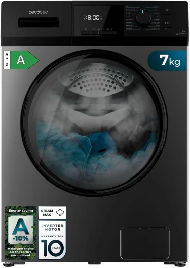 Lave-Linge 7Kg Chargement Frontal Bolero Dresscode 7410 Inverter Steel A - 1850W, 1200 tr/min Réglable, 16 Programmes, Faible Consommation d'Énergie, Vapeur, Stérilisation du Linge 7 Kg Acier / Série 410