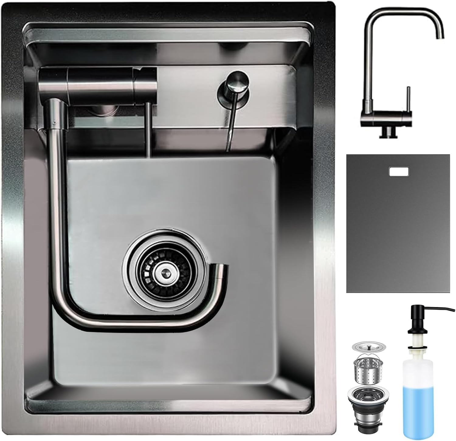 Évier de bar de cuisine caché avec robinet pliable, station de travail encastrable en acier inoxydable pour petit véhicule récréatif (noir, 30 x 45 x 22 cm) Noir 30 x 45 x 22 cm