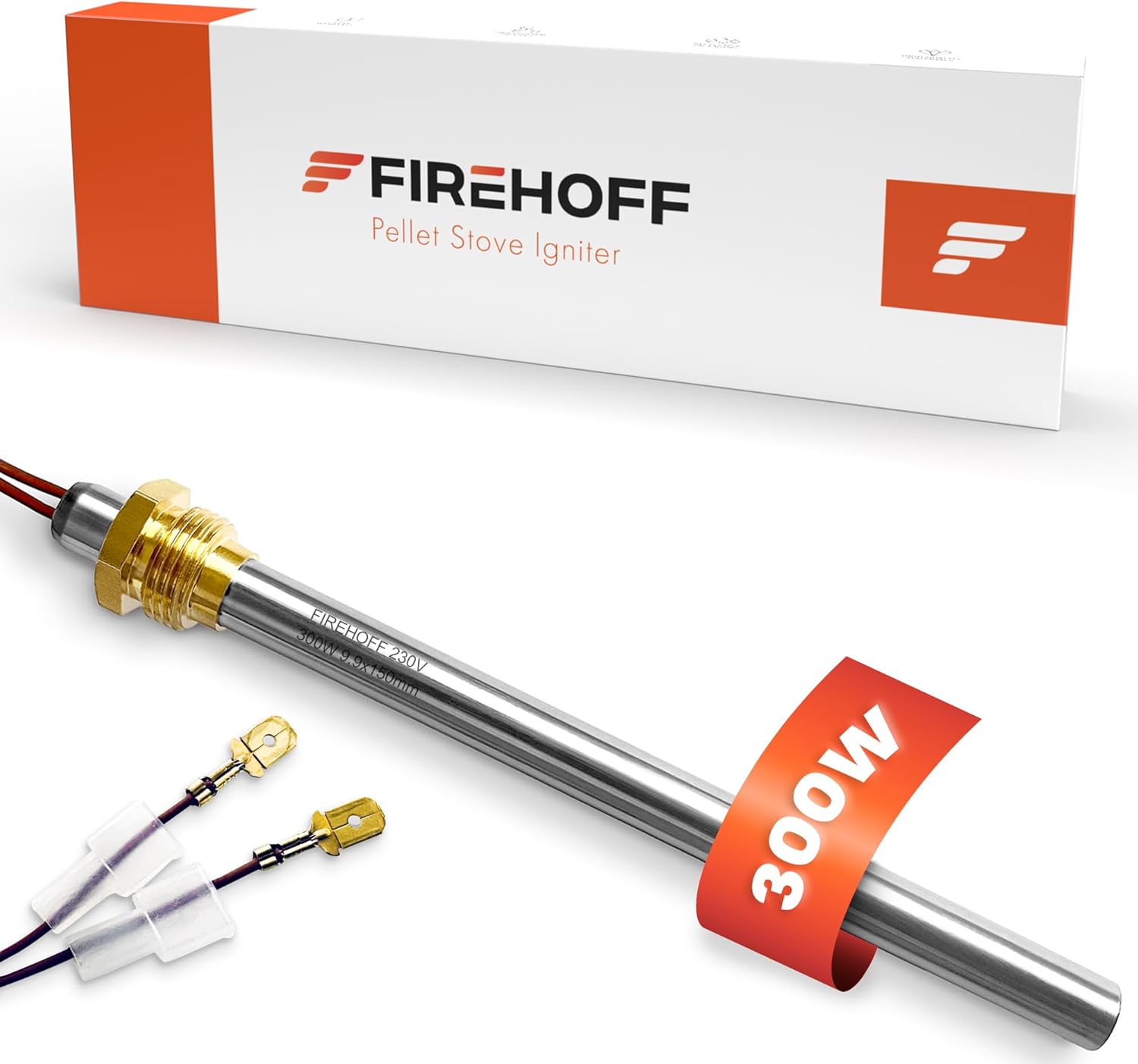 Bougie d'allumage pour poêle à granules - 300 W, 140/150 mm, diamètre 9,9 mm, filetage 3/8 avec cosses - GARANTIE 2 ans