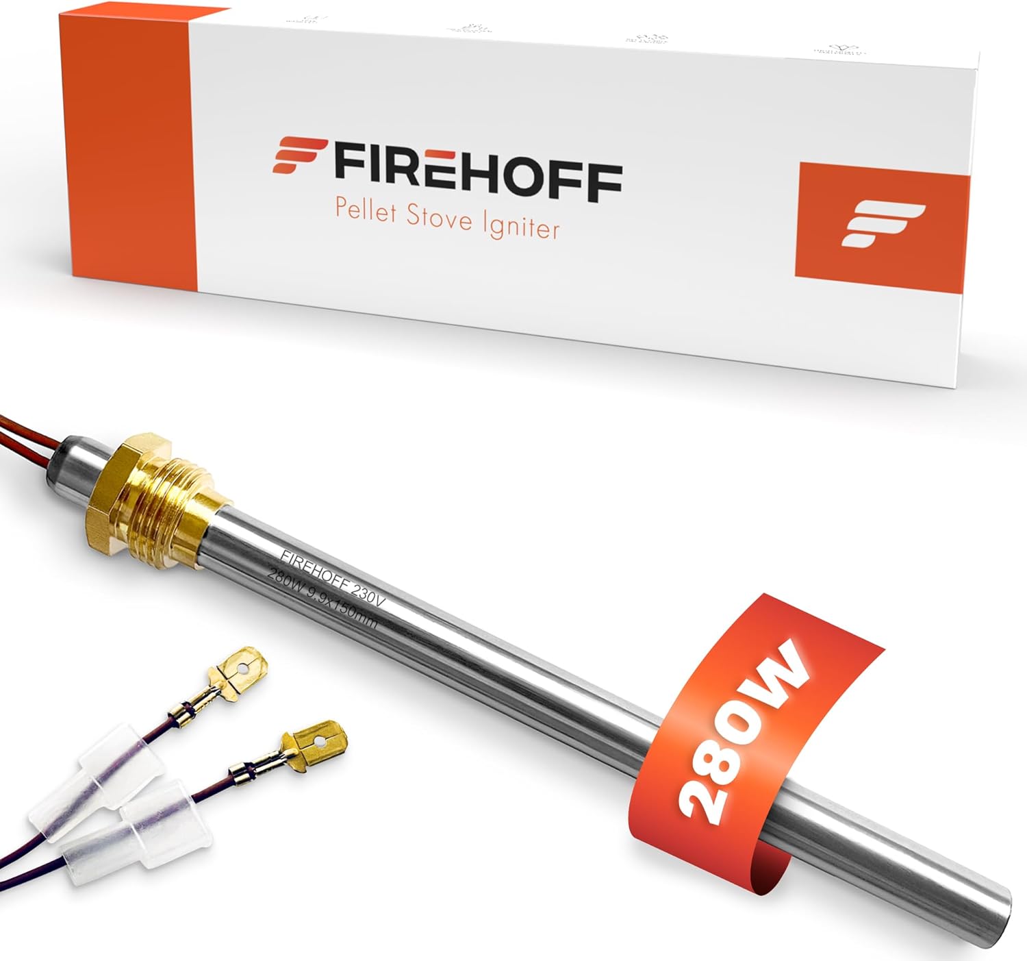 Bougie poêle à granules - PIAZZETTA/SUPERIOR/JOLLY MEC/INTERSTOVES/INVICTA/MCZ/FREEPOINT/RED/KAUSIFLAM/SKIA - 280 W, 140/150 mm, Ø 9,9 mm, filetage 3/8, avec cosses - GARANTIE 2 ans