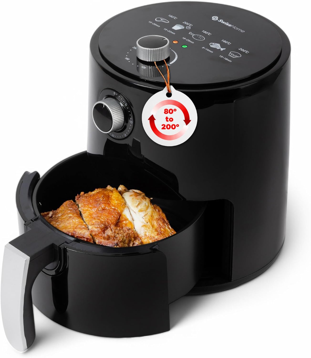 PETIT - Friteuse à air chaud 2.5L 1200W - Température 80-200°C - Minuterie 30 min - Panier amovible - Friteuse sans huile - Protection contre la surchauffe - Poignée antidérapante
