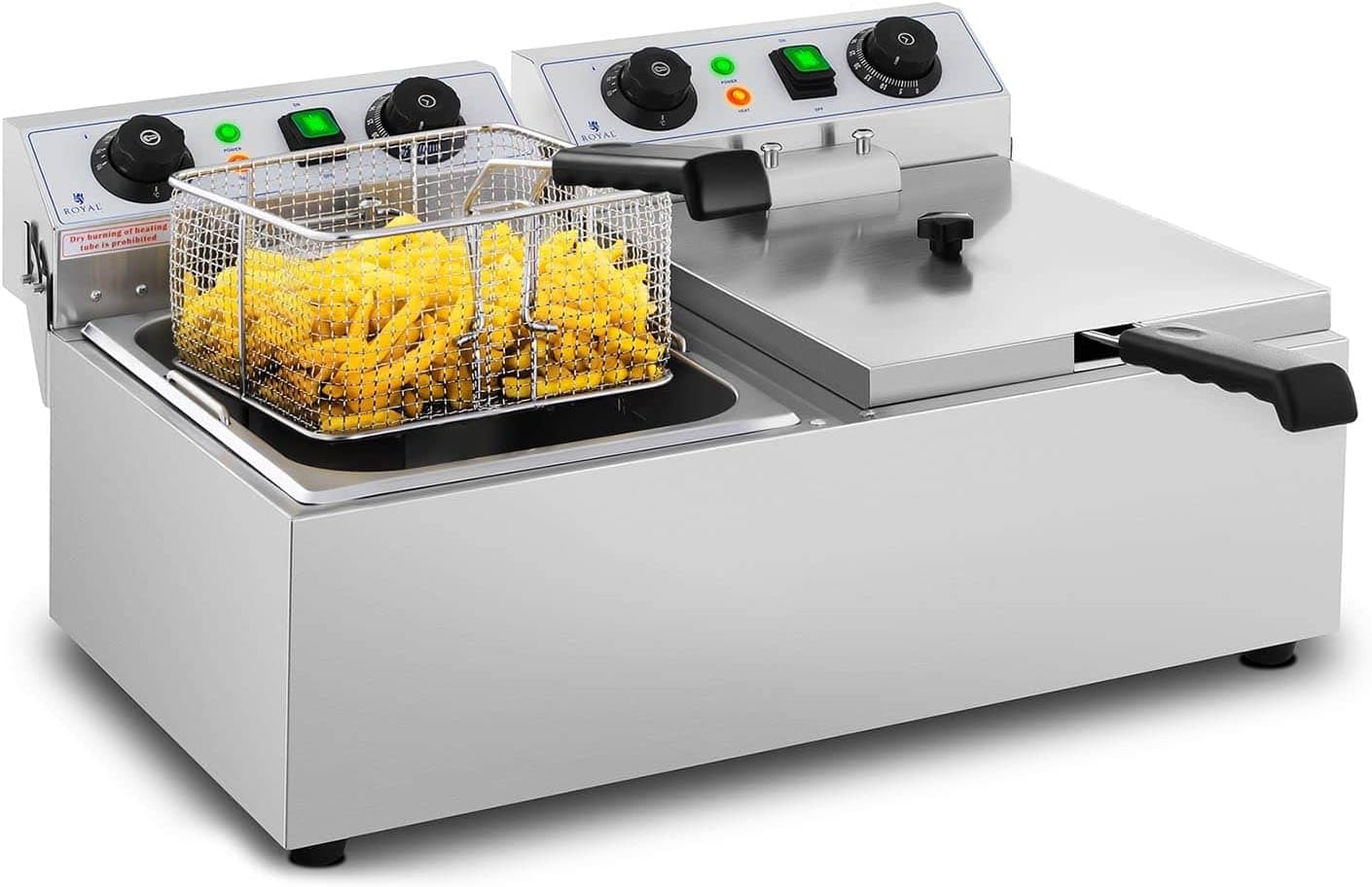 Friteuse Électrique De Restaurant Double Avec Minuterie Professionnelle RCTF 10DB (2 x 10 L, Zone Froide, Thermostat)