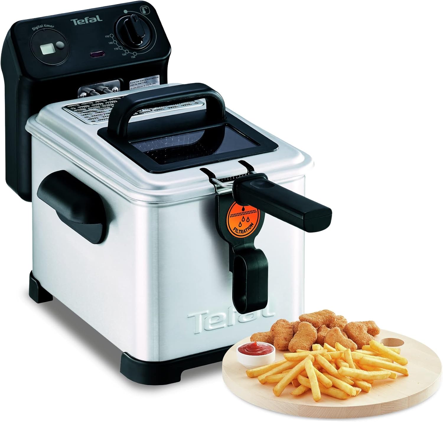 Friteuse électrique semi-professionnelle, Capacité 4 L, Jusqu'à 4 personnes, Filtre à huile breveté, Zone froide, Hublot de contrôle, Minuteur Digital, Thermostat réglable, Filtra Pro FR516070