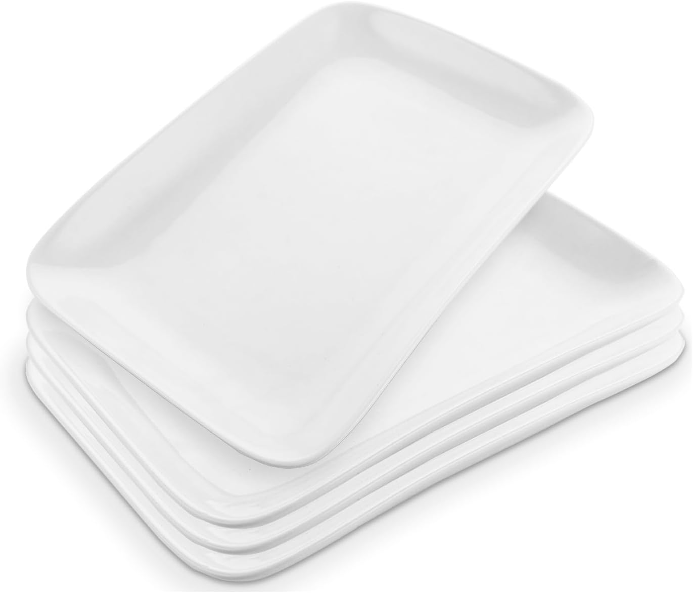 FWEEK Lot de 4 plateaux de service rectangulaires en porcelaine - Blanc - Assiettes rectangulaires pour dessert, entrées, viande, poisson, sushi, plat, etc - - 25,5 x 17,4 cm