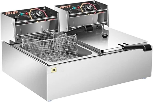 Friteuse 20L avec Technologie Zone Froide professionnelle 5000W Double Compartiment Filtration Automatique de l'Huile Facile à Nettoyer