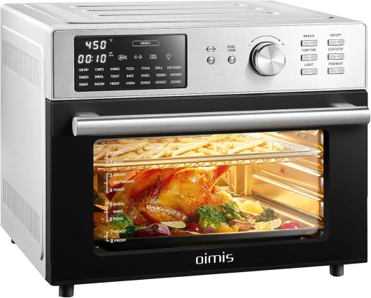 Inox Air Fryer xxl 30L, 1800W Friteuse Sans Huile, 21 in 1 Petit Four a Pizza Electrique avec 7 Accessoires, Grande Capacité, Livre Recette, Grill, Dual Cook, Argenté