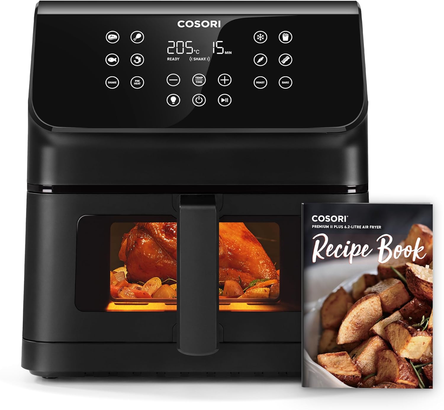 Air Fryer 6.2L,Avec Fenêtre Visible,Esay Fryer 12-en-1,Technologie RapidAir,Friteuse Sans Huile, Jusqu'à 55% d'Énergie en Moins,Faible Bruit, Rappel de Remuer Écran Tactile LED,Livre de Recette Avec fenêtre 6.2L
