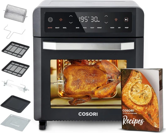Air Fryer Mini Four 12L, Friteuse sans Huile 1800w, Fonctions 11 en 1 avec Airfryer, Déshydrater, Réchauffer et KeepWarm, Friteuse Electrique Inclusifve Livre de Reccetes et 6 Accessoires