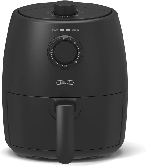 Friteuse à Air Manuelle de 2 L et Multicuiseur 5-en-1 avec Plateau et Panier Antiadhésifs Amovibles et Lavables au Lave-Vaisselle, 1200 watts, Noir Mat Manual, Dual Knob Black 2L