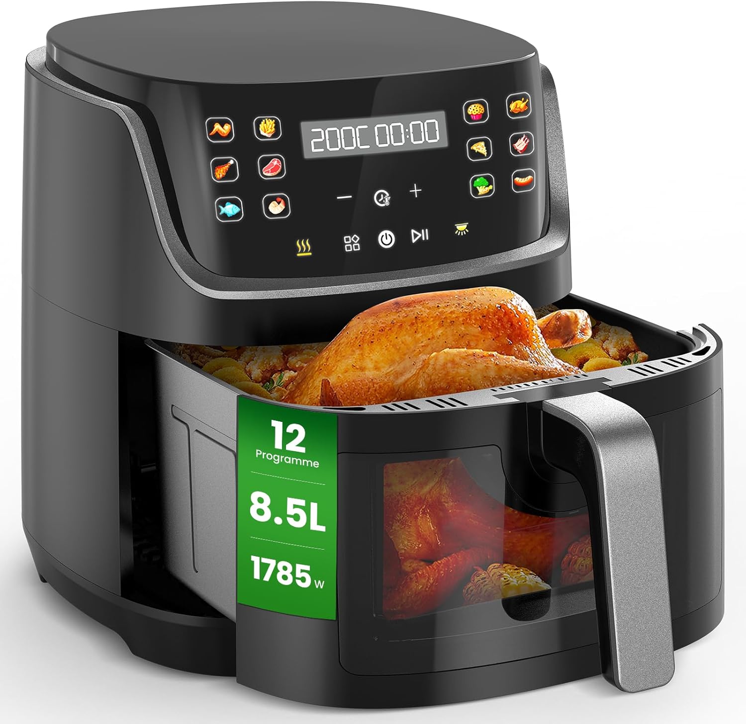Air Fryer XXL 8,5L avec Écran Tactile LED, 12 Fonctions, Friteuse Sans Huile avec Fenêtre, Lavable au Lave-Vaisselle, 1785W Friteuse Air Fryer - G12 Ultra