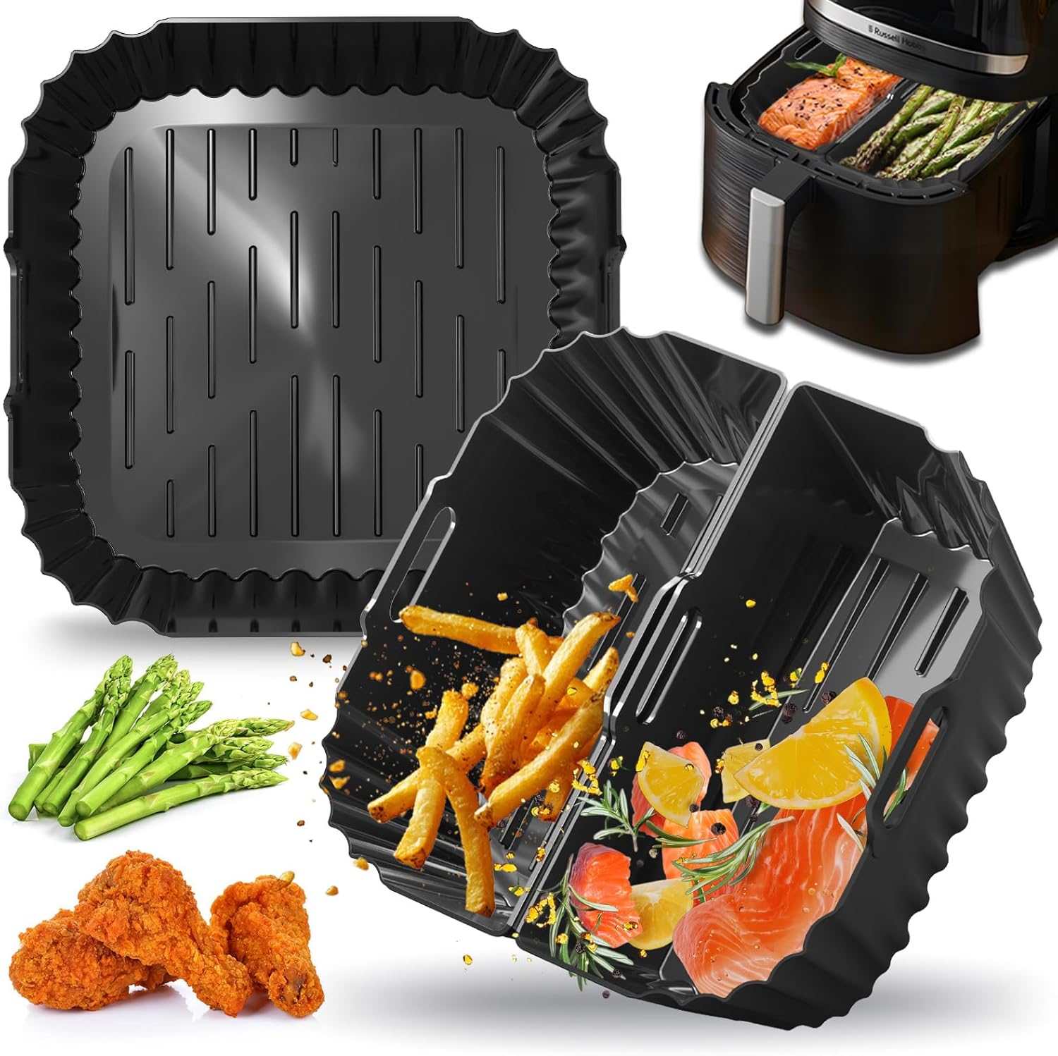 Accessoires Air Fryer, 3 Pièces Moule Silicone Air Fryer Sur Mesure Pour Russell Hobbs Friteuse à Air Chaud XXL 8L/8,3L, Russell Hobbs Air Fryer Plat Réutilisable Accessoires Moule Silicone Air Fryer pour Russell Hobbs XXL 8L/8,3L