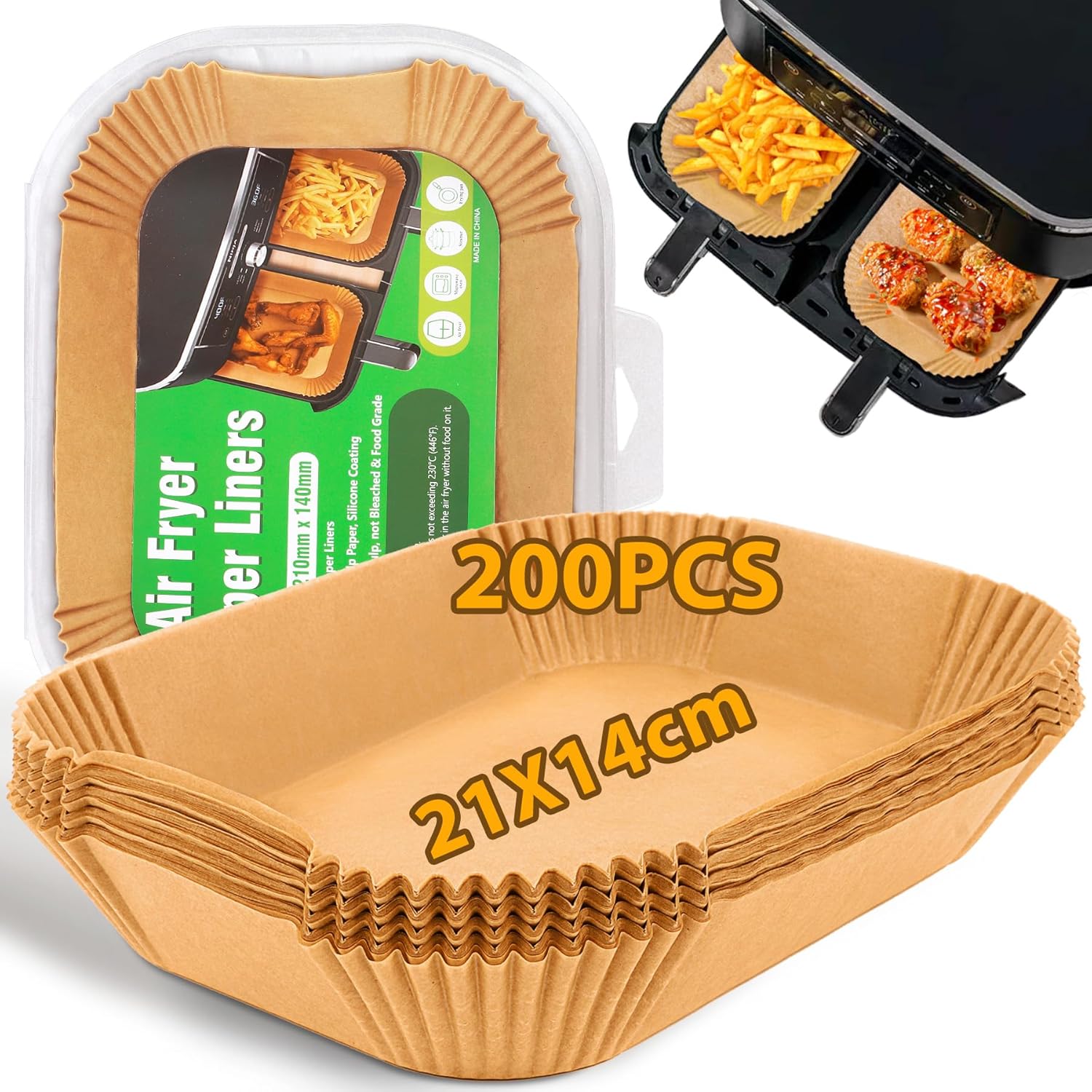 HUMTEOXI 200 Pièces Papier Cuisson Air Fryer, 21x14cm Papier Sulfurisé, Food-Grade BPA gratuit, Pour Ninja AF300EU /AF400EU /Cecotec Double Airfryer, et autres friteuse à air Dual 200pcs 21x14cm