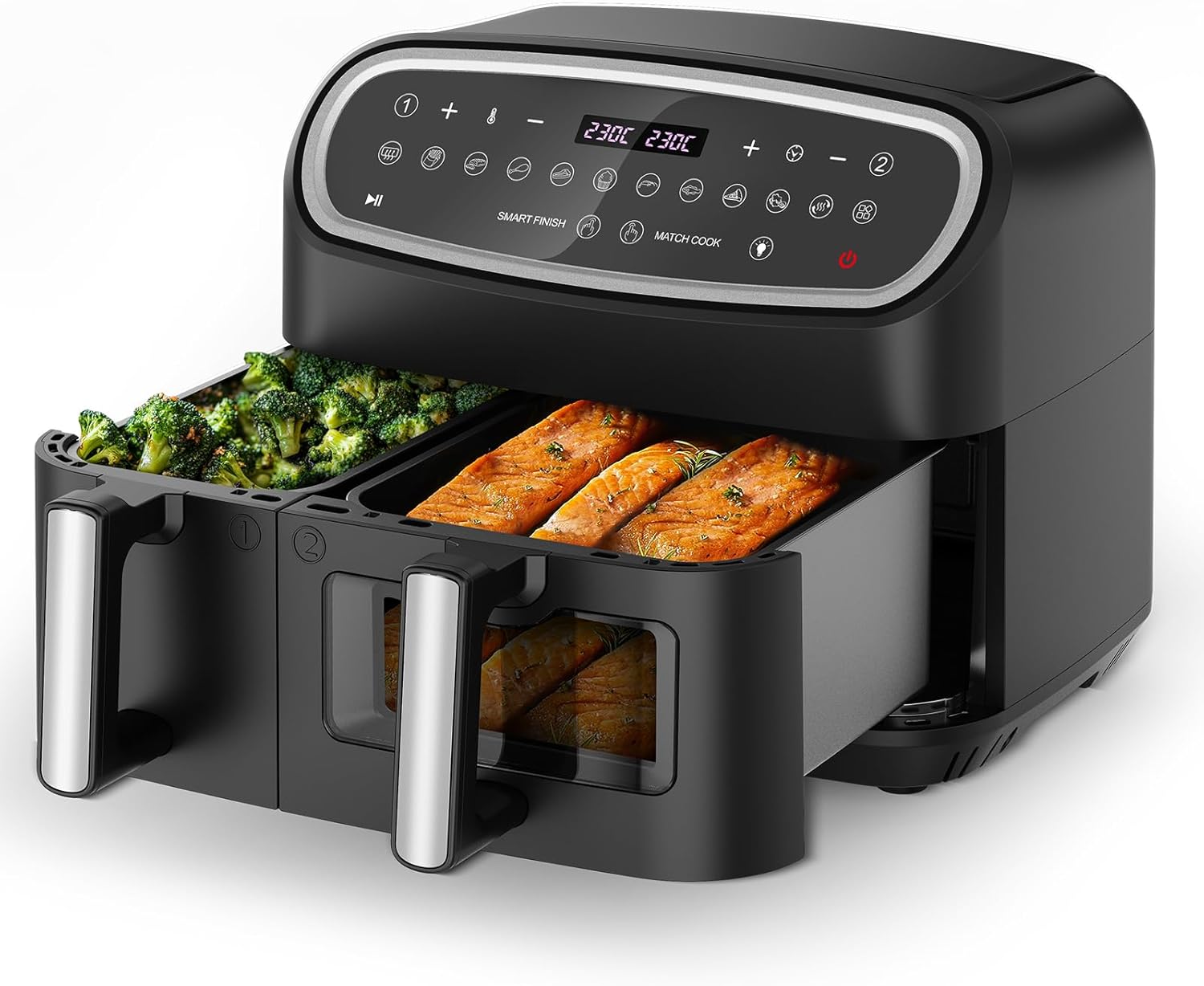 Friteuse sans Huile 10L, Air Fryer 2 Compartiments 9in1 Programmes de Cuisson, Max 230° Air Fryer XXL avec Fenêtre, Écran Tactile, Smart&Match Finish et Cook, –80% de Graisse - G230 Ultra