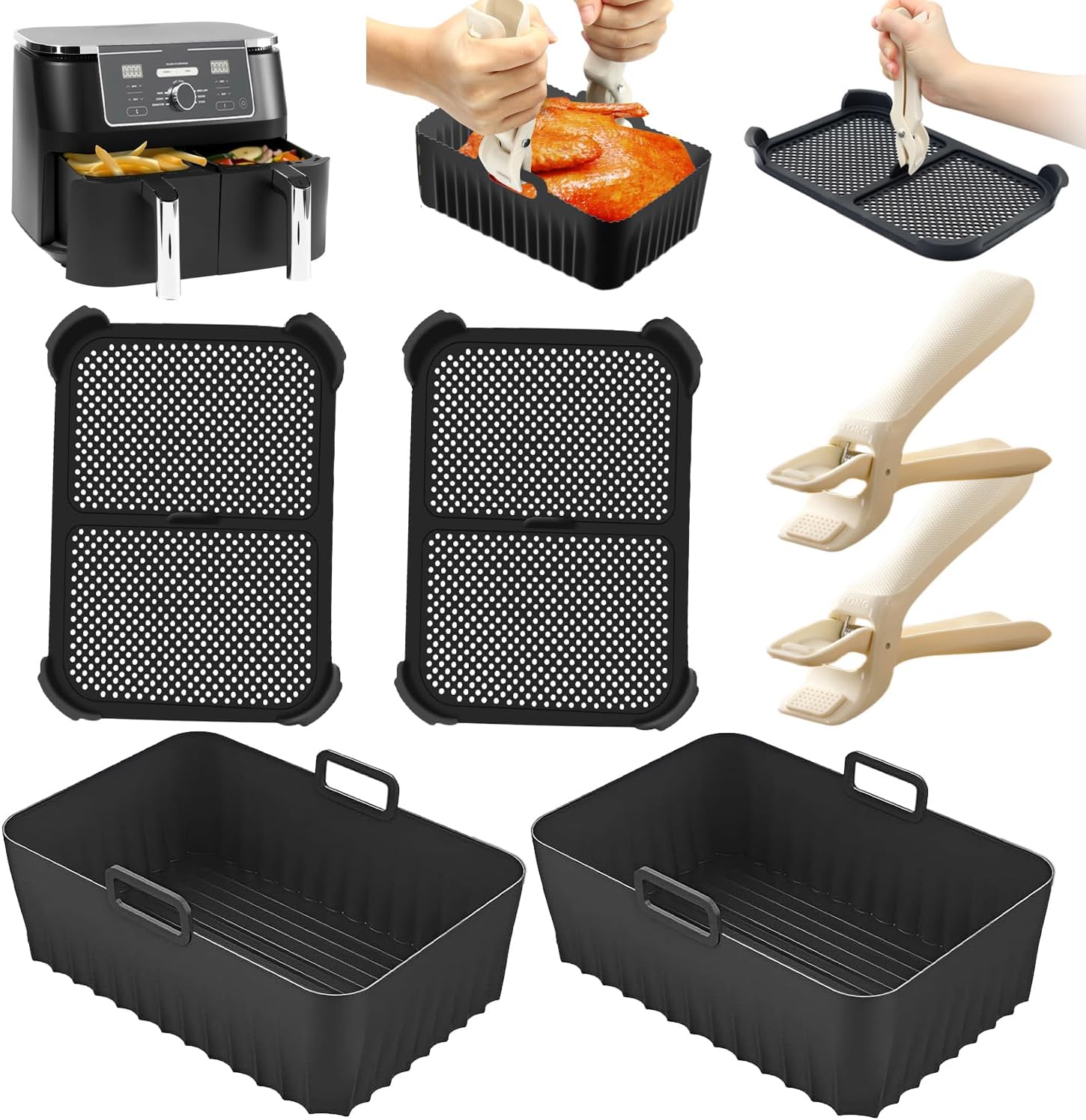 Moule Silicone Air Fryer Ninja [Lot de 6] - Ensemble sans huile spécialement conçu pour Airfryer Ninja, lavable au Lave-Vaisselle, Accessoires air fryer pour Ninja AF300EU/AF400EU/AF500EU/SL400EU AF400EU 9.5L