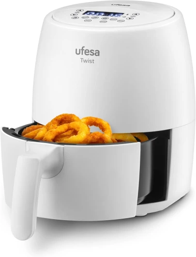 Twist, Friteuse Électrique à Air, 2 L, 6 Programmes, 1200W, Minuterie, Température 80ºC - 200ºC, Sans BPA ni PFOA, Cuve et Plateau Antiadhésif, Corps/Poignée Toucher Cool 2 L White 2 L Twist