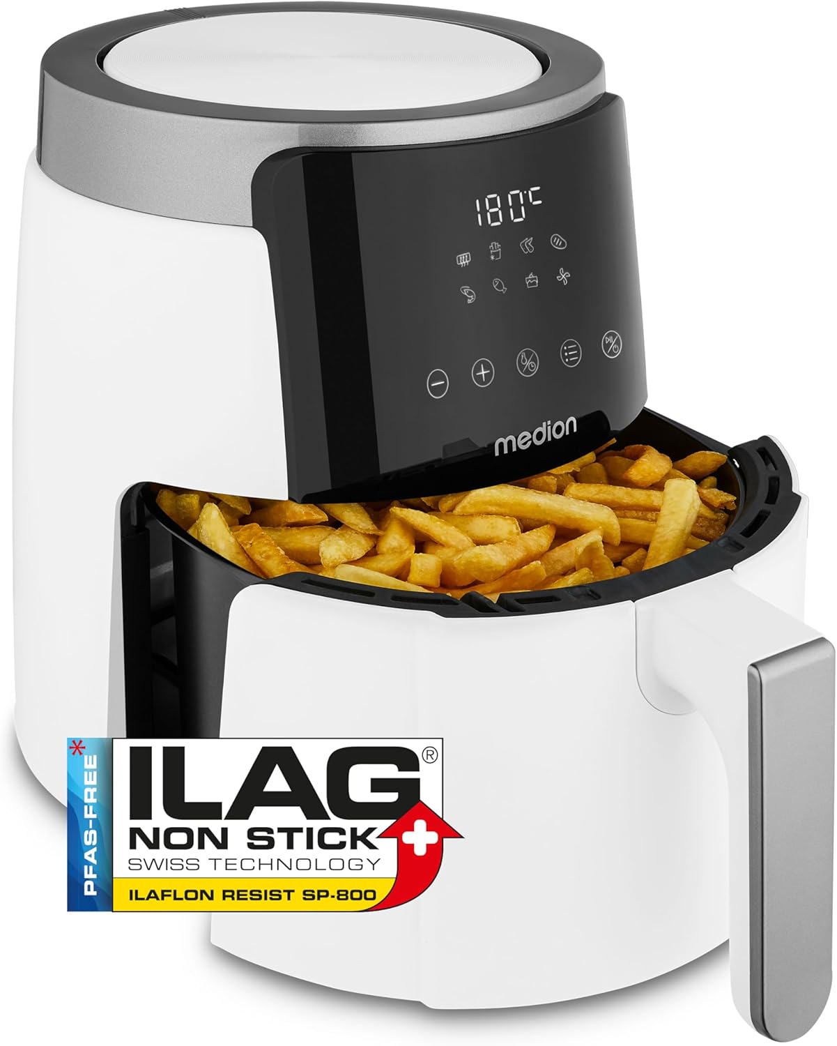 Air Fryer P40 L (4,7 L, 1500 W, Friteuse Sans Huile, Facile à Utiliser, Minuterie 60 min, Jusqu'à 200°C, Revêtement Antiadhésif, MD13030) blanc