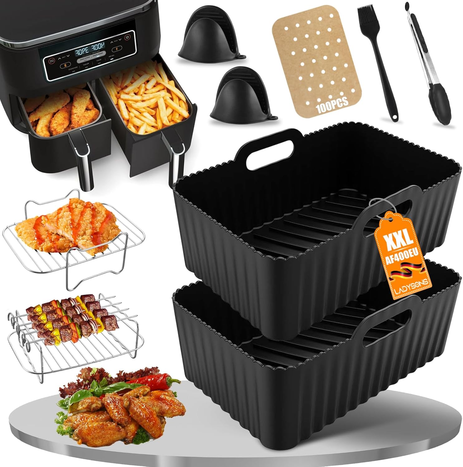 9 PCS Accessoires Air Fryer - Accessoires Airfryer pour Ninja Dual AF400EU & AF300EU & Tower T17088 - pour Ninja Airfryer Accessoires - Air Fryer Accessoires - Compatible pour four, micro-ondes 9 Stück