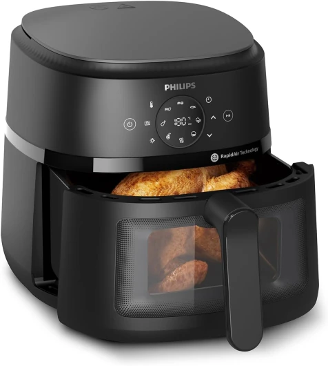 Philips Air Fryer Série 2000 6.2L - 13 façons de cuisiner, technologie Rapid Air, jusqu'à 90% de matières grasses en moins, fenêtre de cuisson, écran tactile, noir