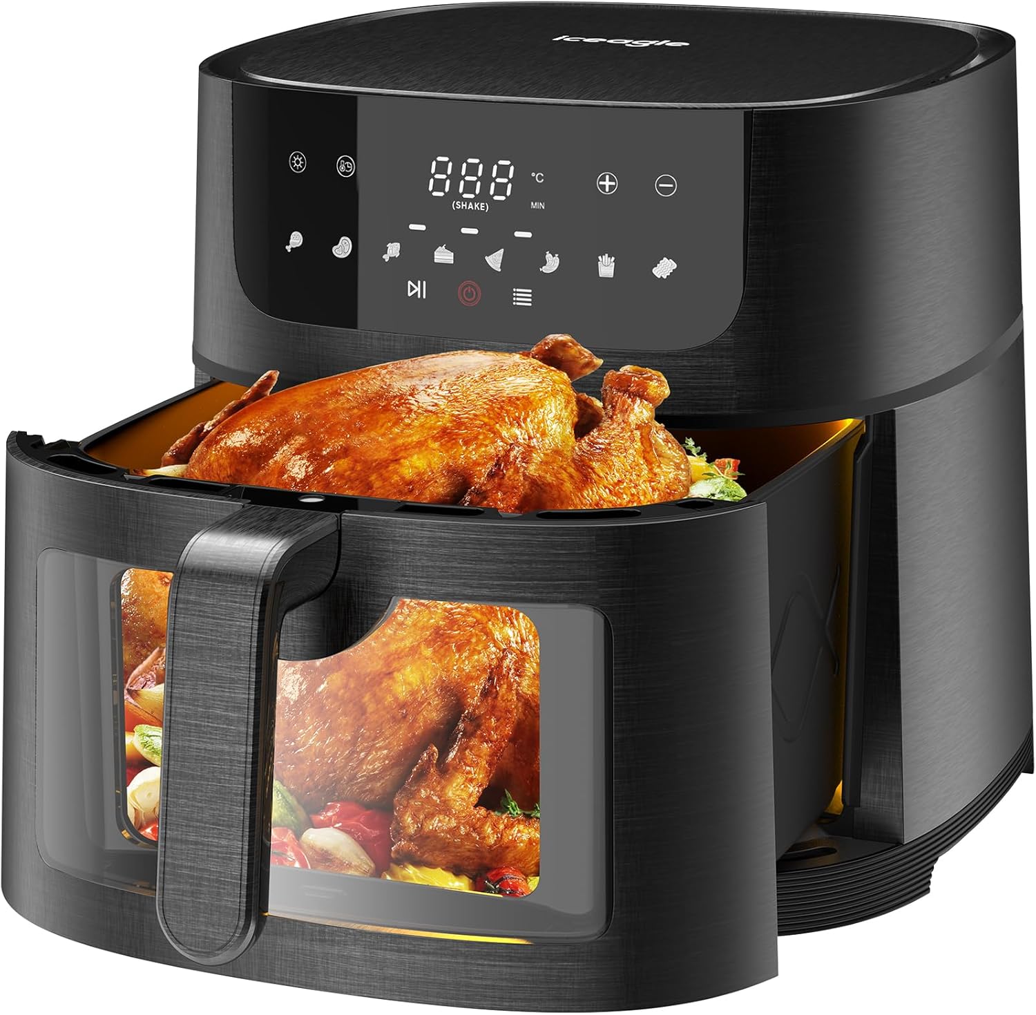 Friteuse Sans Huile 9L XXL – 1800W Friteuse à Air avec Grande Fenêtre - Airfryer avec écran Tactile LED, 8 Programmes, Shake-Mode, Livre de Recettes