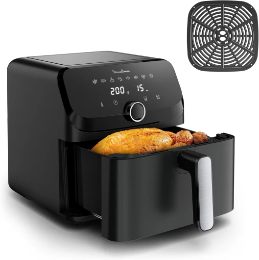 Easy Fry Mega, air fryer compact, Mono tiroir 7.5 L, Jusqu’à 8 personnes, 8 programmes, noir EZ8558F0