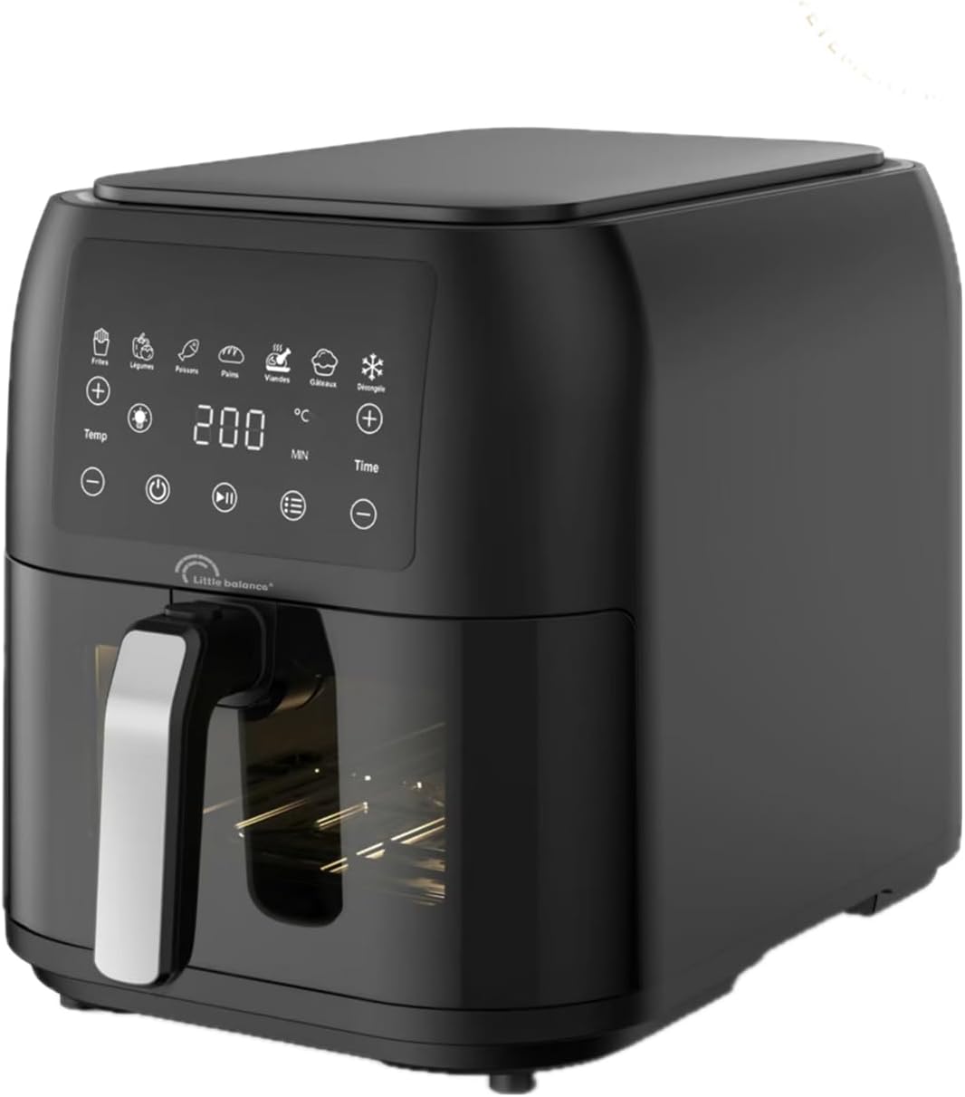 LITTLE BALANCE 8866 Crousty Light Long 8, Friteuse sans huile, Air Fryer, Sans PFAS, 7 programmes pré-définis, 8 litres pour 6 personnes, 1700 W, Noir