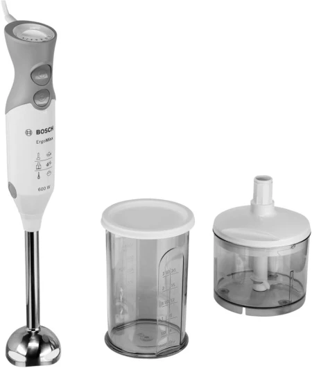 MSM66120 Mixeur Plongeant ErgoMixx – Mélangeur ultra puissant pour les usages intenses – Puissance de 600 W – Mini-hâchoir inclus – Couleur : Blanc/Gris Ergomixx MSM66120 Blanc/Gris