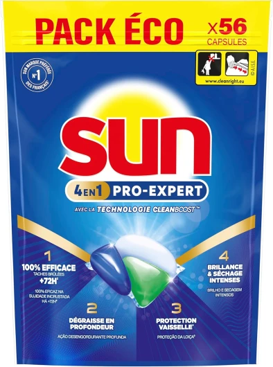 Pro Expert - Pastilles Lave Vaisselle - Action 4 en 1 - Regular - Elimine 100% des taches brûlées de +72h - dégraissent en Profondeur - 56 Capsules