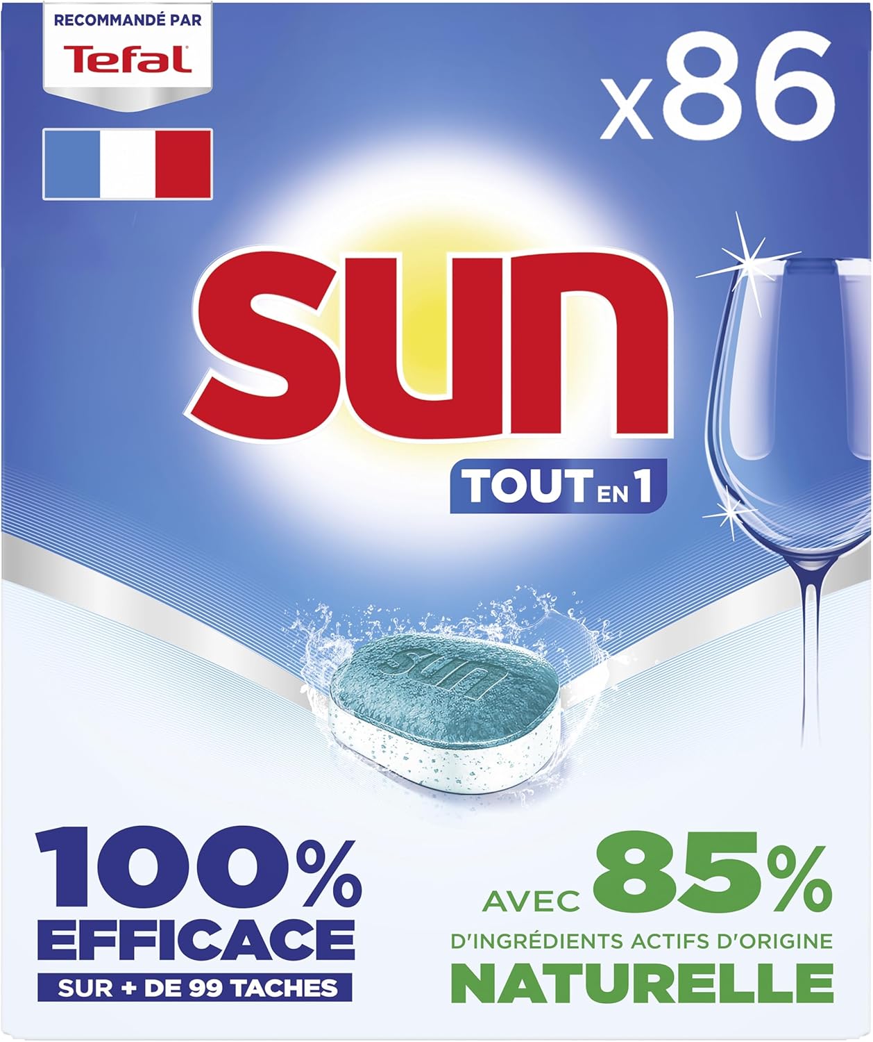 Pastilles lave-vaisselle Tout en 1 Regular - 86 tablettes - avec 85% d'ingrédients d'origine naturelle - 100% efficace sur + de 99 taches - Fabriqué en France 86 unité (Lot de 1)
